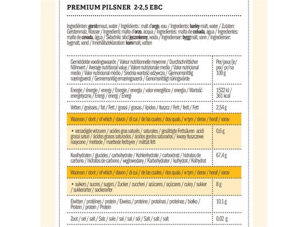 Extra Pale Premium Pilsner Malt EBC: 2-3 /Lovibond 1,2-1,4