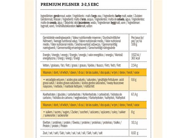 Extra Pale Premium Pilsner Malt EBC: 2-3 /Lovibond 1,2-1,4 