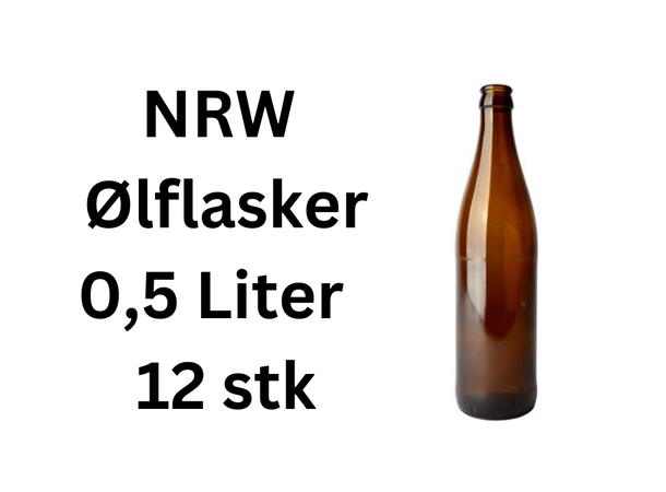 Eske med 12 stk 0,5 Liter NRW ølflasker 