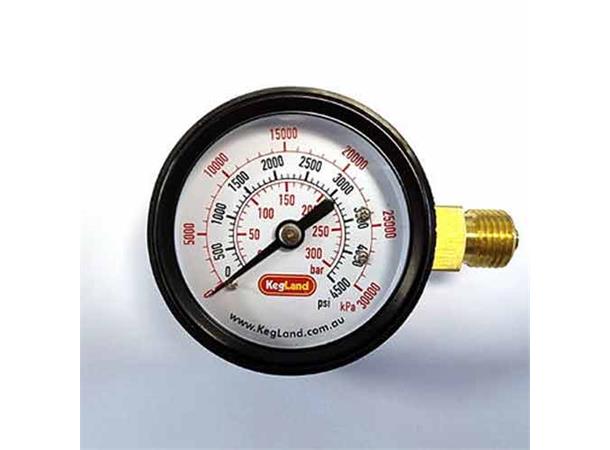 Høytrykk Manometer 0-4500 psi for CO2 regulator med 1/4" NPT gjenger 