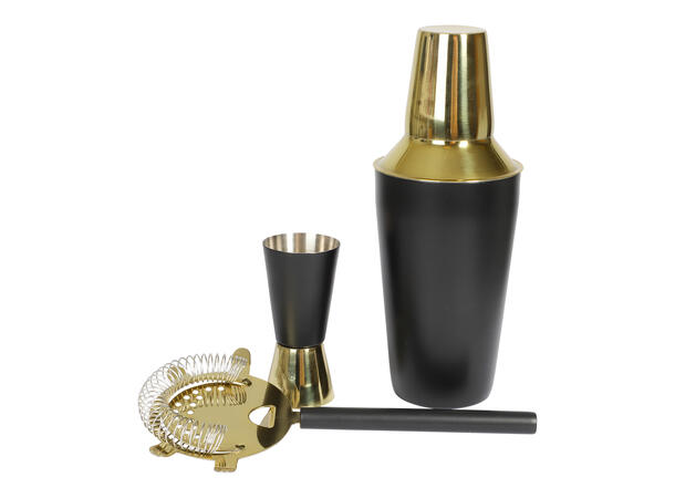 Barsett med shaker, strainer og cl mål 3 delt - startpakke drinkmiksing 