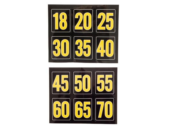 Ølglass 1L m. jubileumsmerker #18–70 år klistremerker 