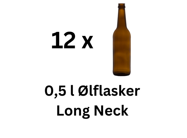 Eske med 12 stk 0,5 Liter LN ølflasker Leveres i eske- 500ml Longneck flasker 