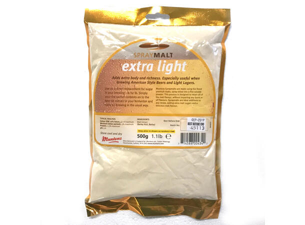 Spraymalt Extra Light 500g - Muntons Gir fylde og rik smak i lyse typer 