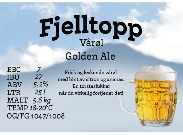 Fjelltopp Vårøl Allgrain ølsett 25 Liter, Golden Ale 