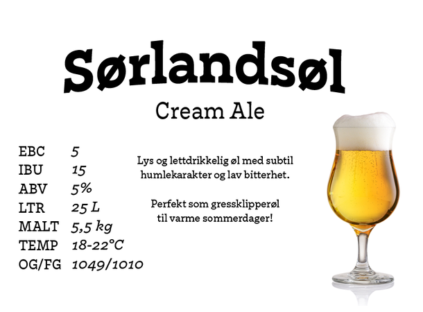 Sørlandsøl Allgrain ølsett 25 liter, Cream Ale 