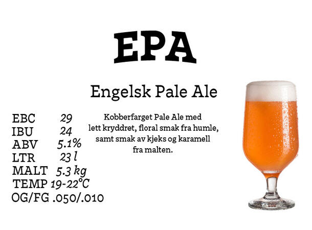EPA, Engelsk Pale Ale allgrain maltsett Allgrain ølsett 23 liter, Pale Ale 