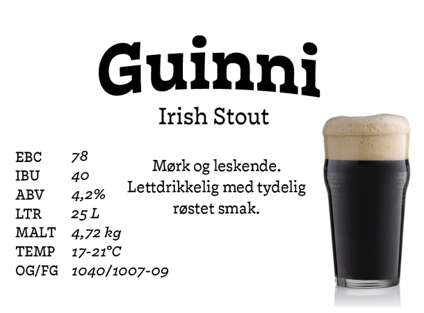 Guinni Allgrain ølsett 25 liter, Irish Stout 